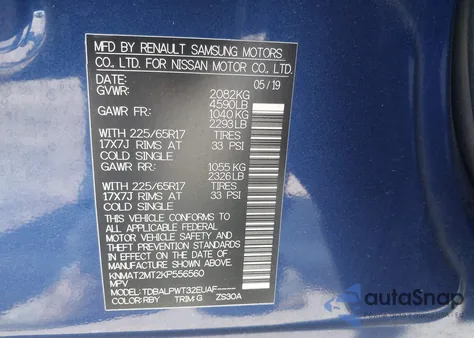 2019 Nissan Rogue S from USA, damaged, VIN KNMAT2MT2KP556560